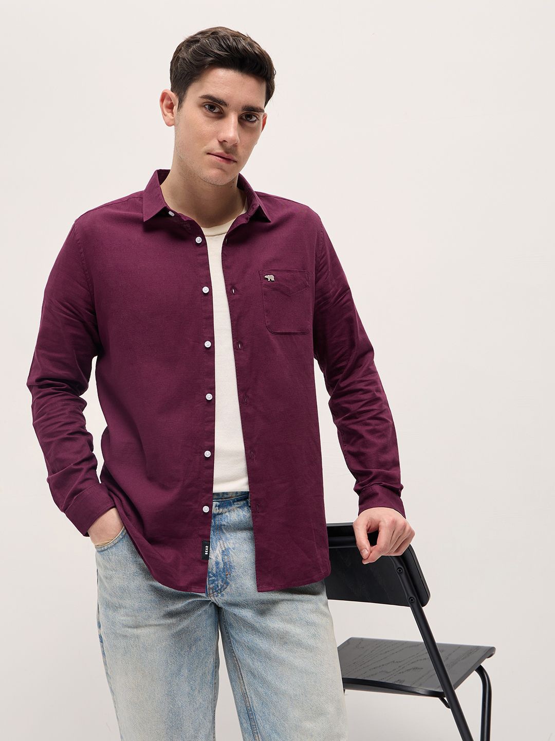 

THE BEAR HOUSE Men Slim Fit Opaque Casual Shirt, Maroon