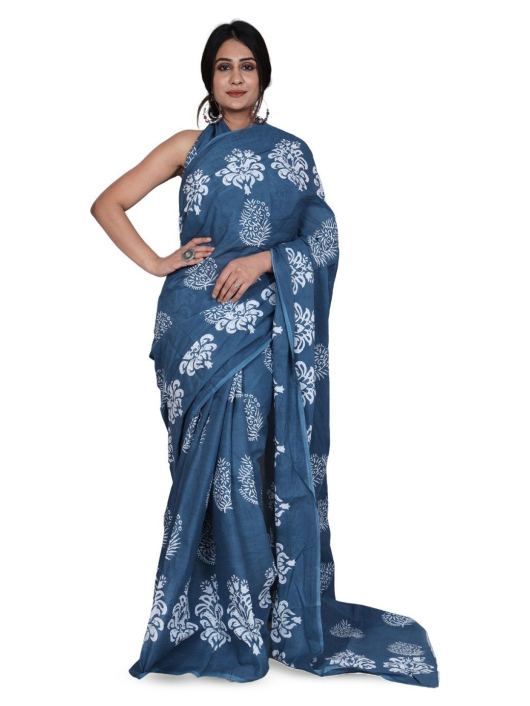 

Craft Musium Floral Pure Cotton Bagru Saree, Grey