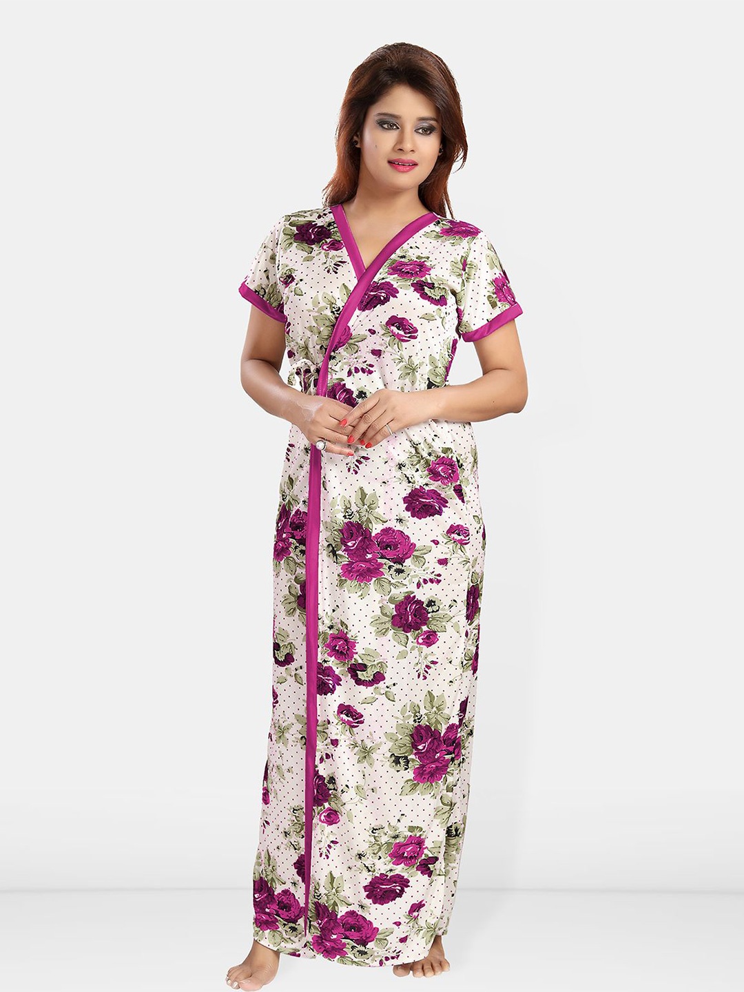 

Be You Women Printed Maxi Nightdress, Magenta