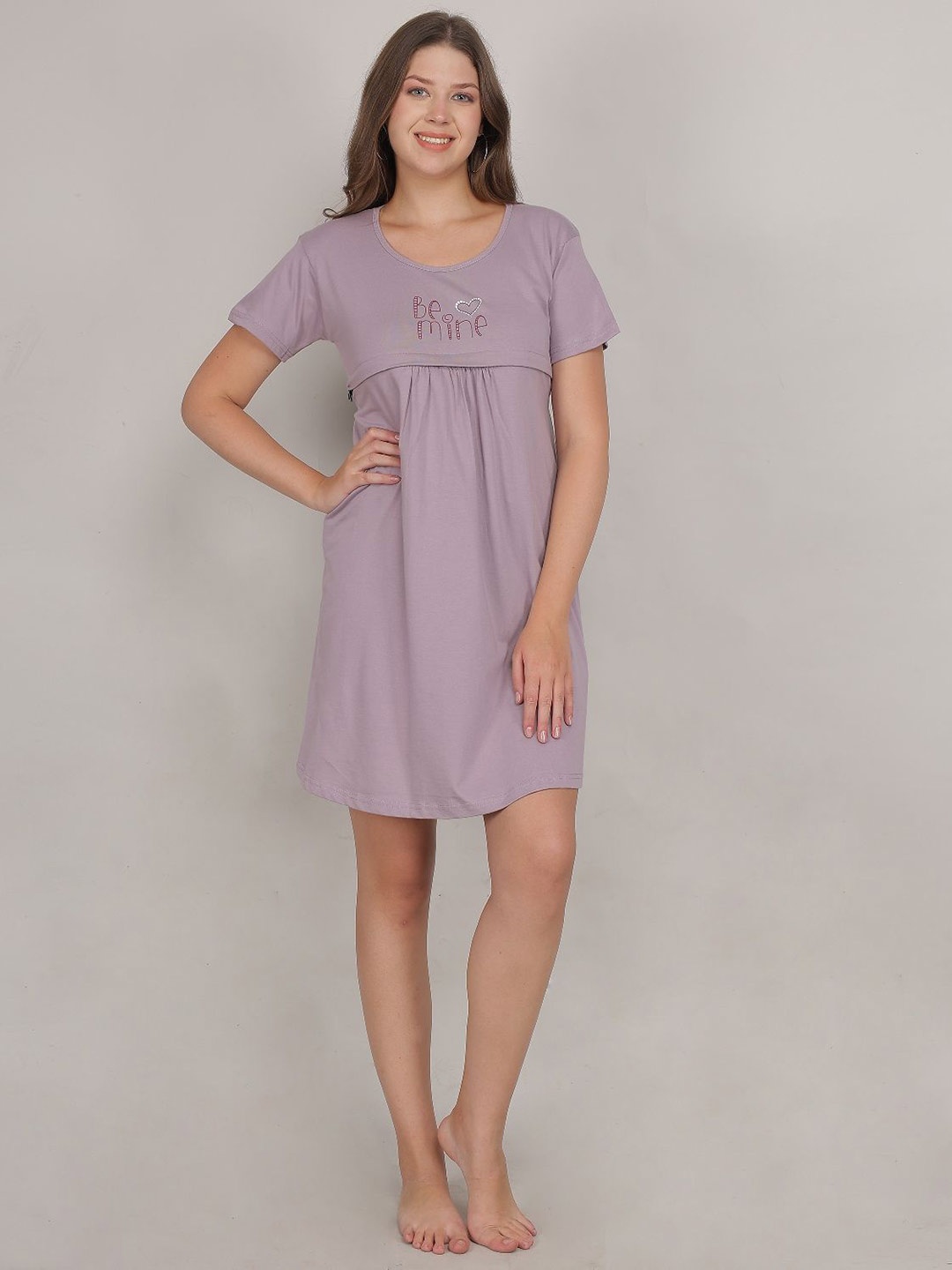 

Fabme Women Pure Cotton Printed Nightdress, Lavender