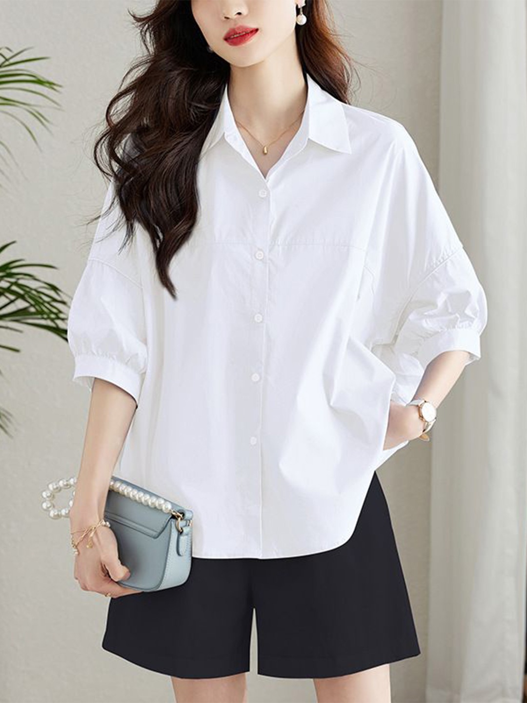

StyleCast Women Relaxed Fit Spread Collar Solid Cotton Casual Shirt, White