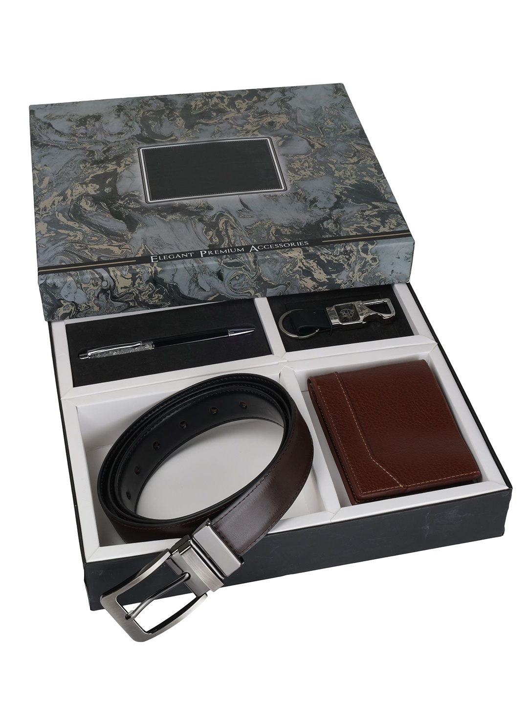 

SAZARA Men Reversiable Belt , Wallet, Keychain and Pen Accessory Gift, Brown