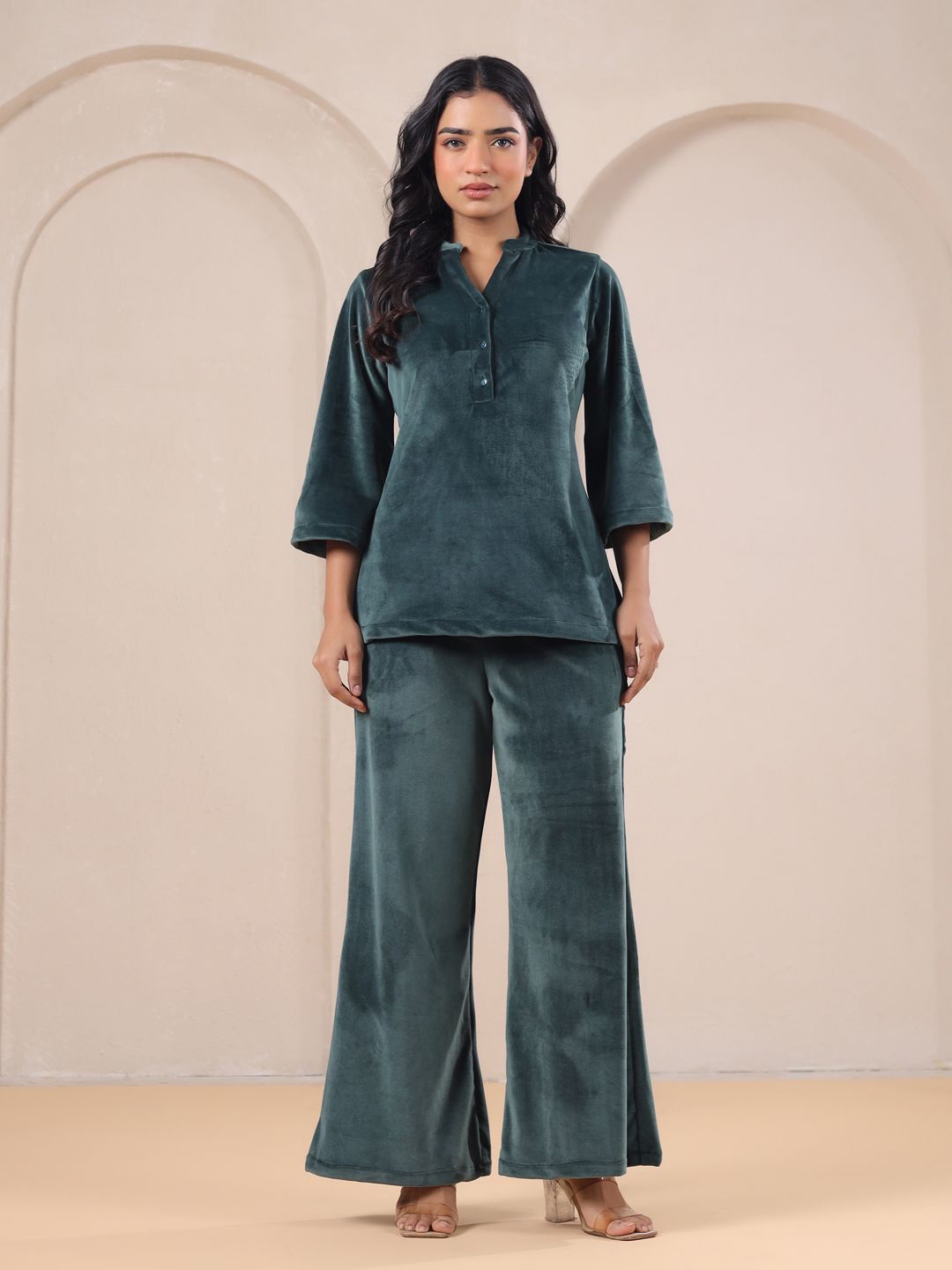 

SANSKRUTIHOMES Velvet Top With Palazzo, Olive