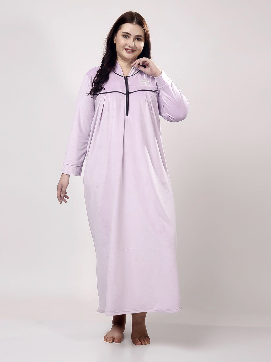 

CHUI MUI Women Mandarin Collar Maxi Sweat Nightdress, Purple