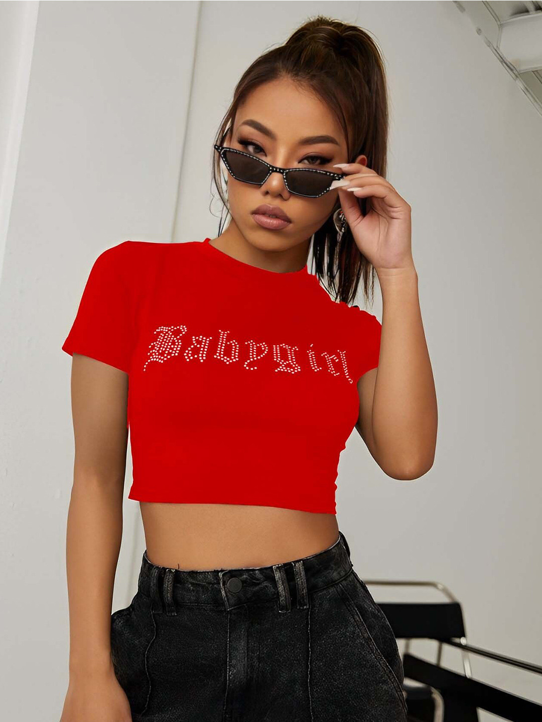 

sollobell Print Cotton Crop Top, Red