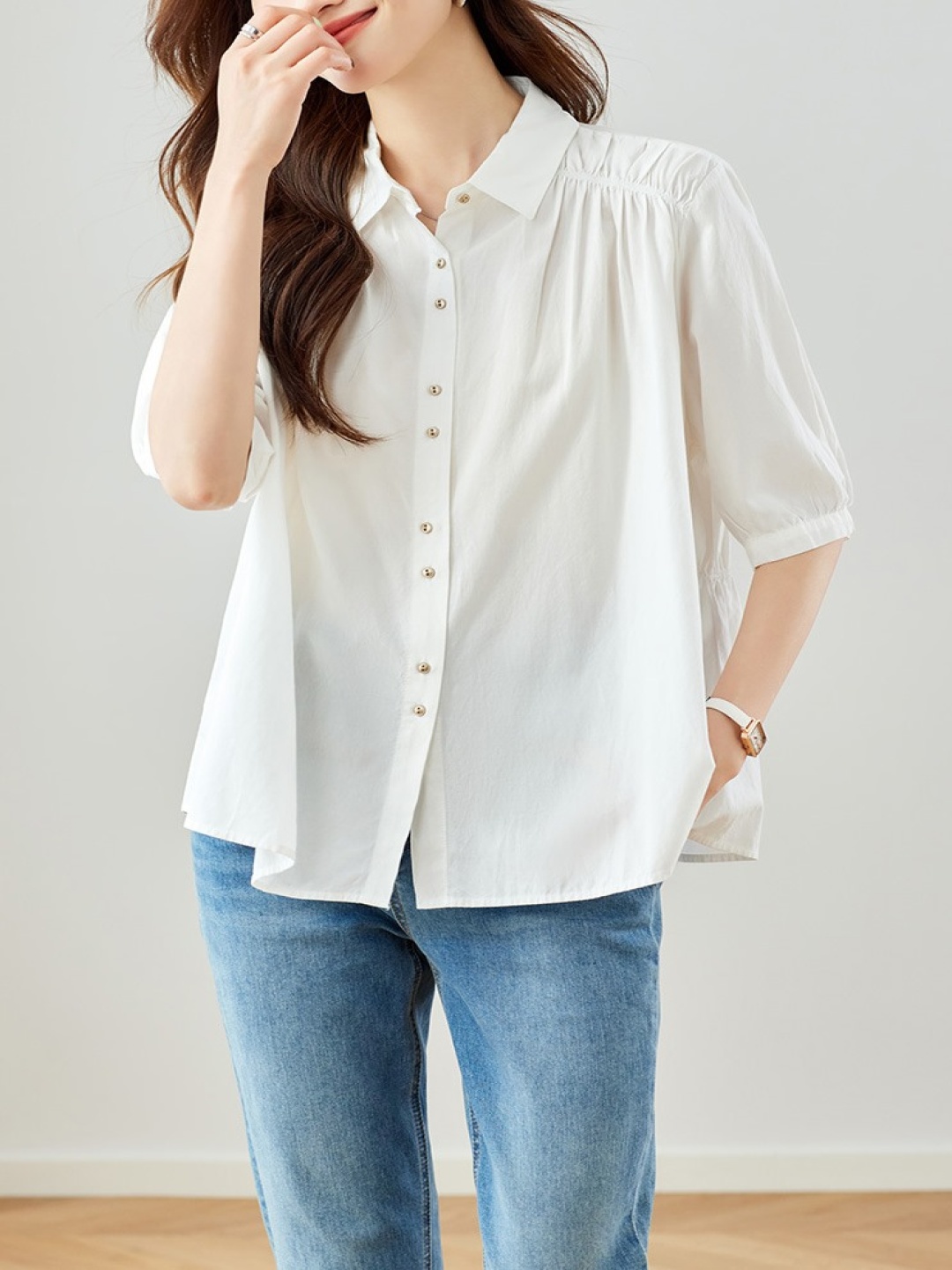 

StyleCast Women Relaxed Fit Spread Collar Solid Casual Shirt, Off white