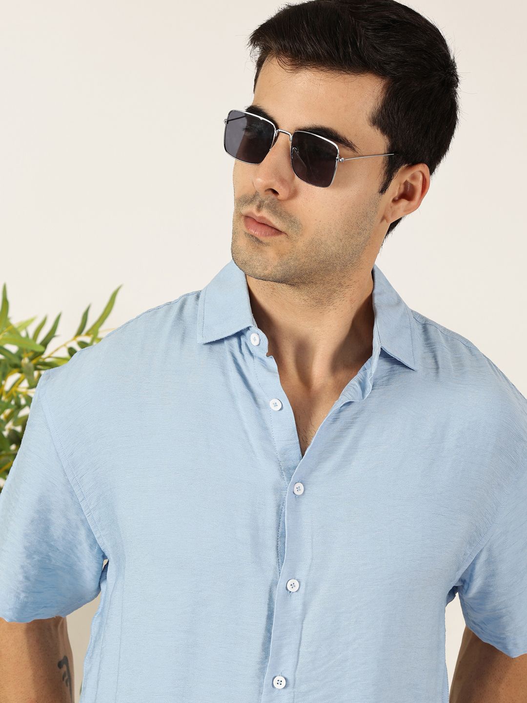 

Mast & Harbour Men Premium Relaxed Fit Spread Collar Textured Casual Shirt, Blue