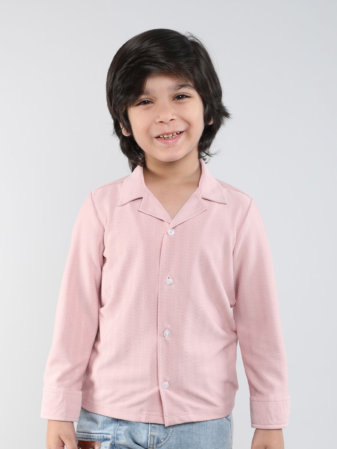 

taffykids Boys Relaxed Fit Cuban Collar Solid Casual Shirt, Pink