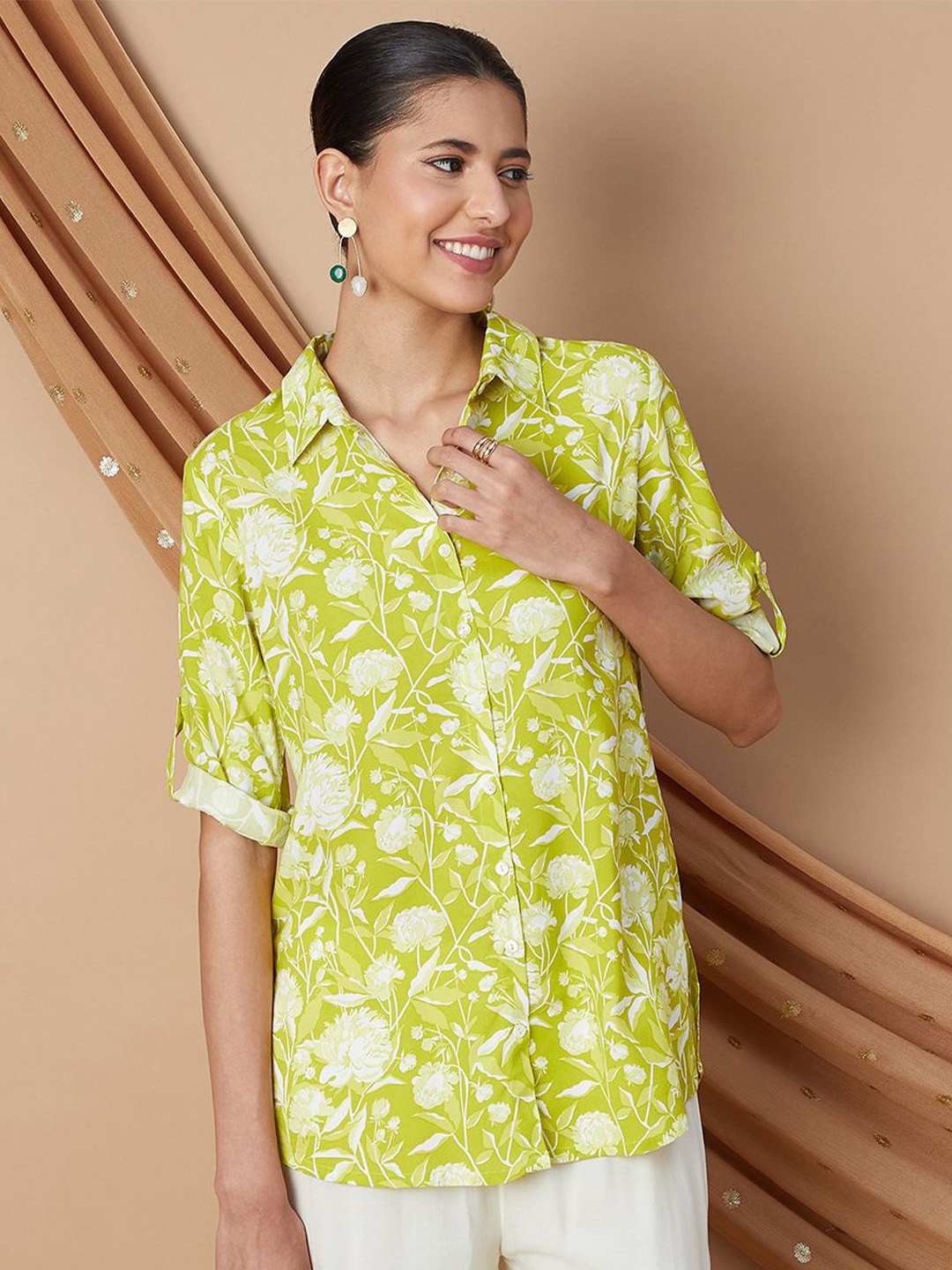 

Melange by Lifestyle Women Floral Printed A-Line Kurti, Green