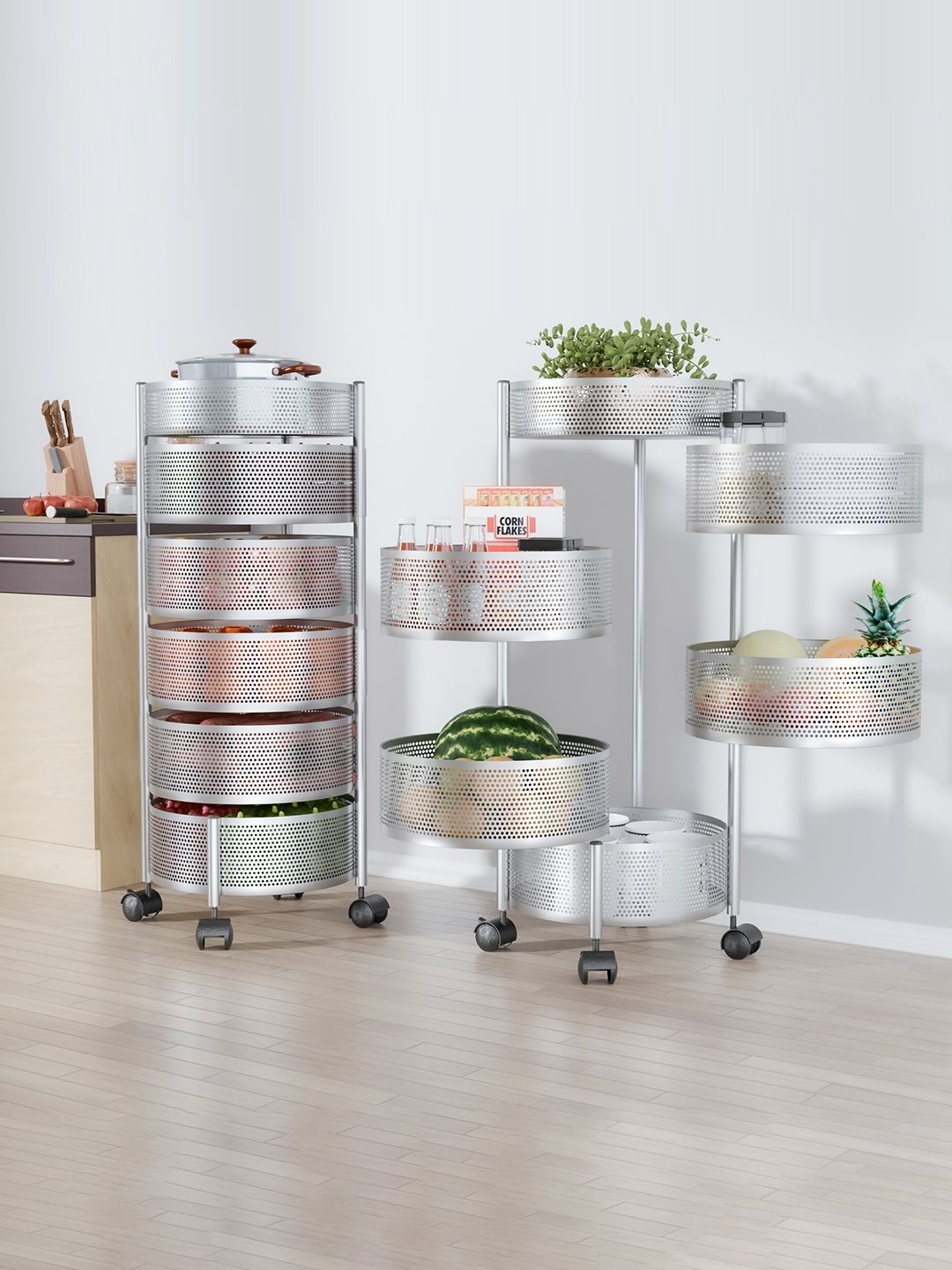 

Kuber Industries Pack of 2 Kitchen 5+1 Layer Metal Storage Kitchen Trolley Silver