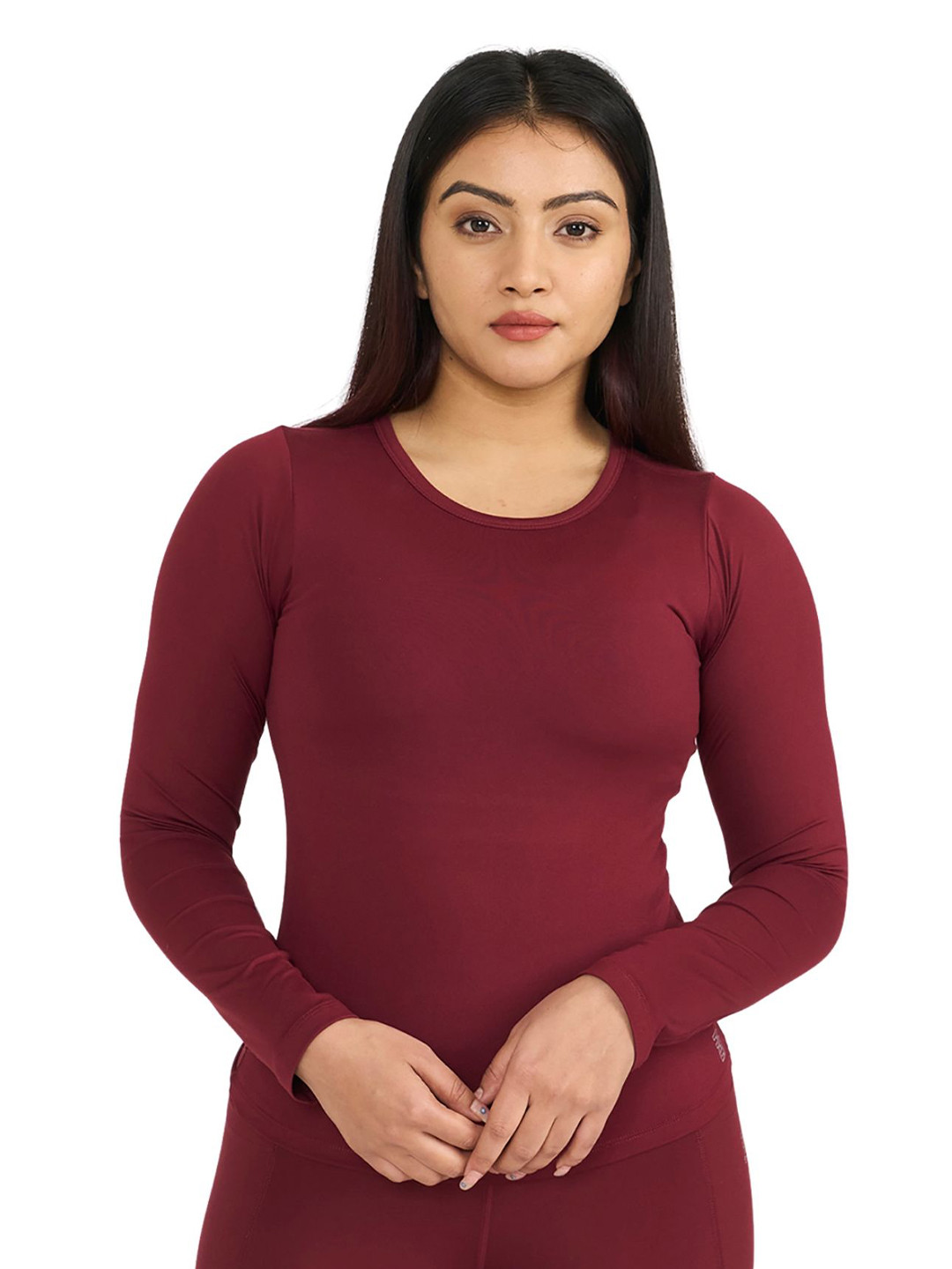

Hunnit Zen Full Sleeves Active Wear Tshirts With Built In Bra, Maroon