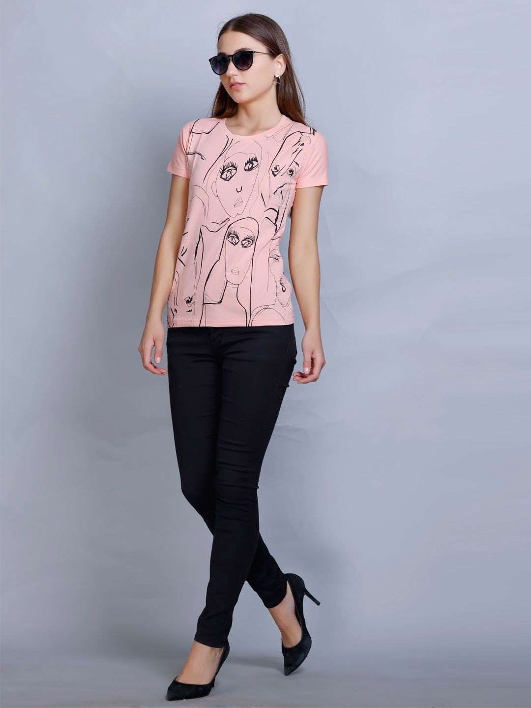 

Wool's Kart Women Printed Cotton Top, Peach