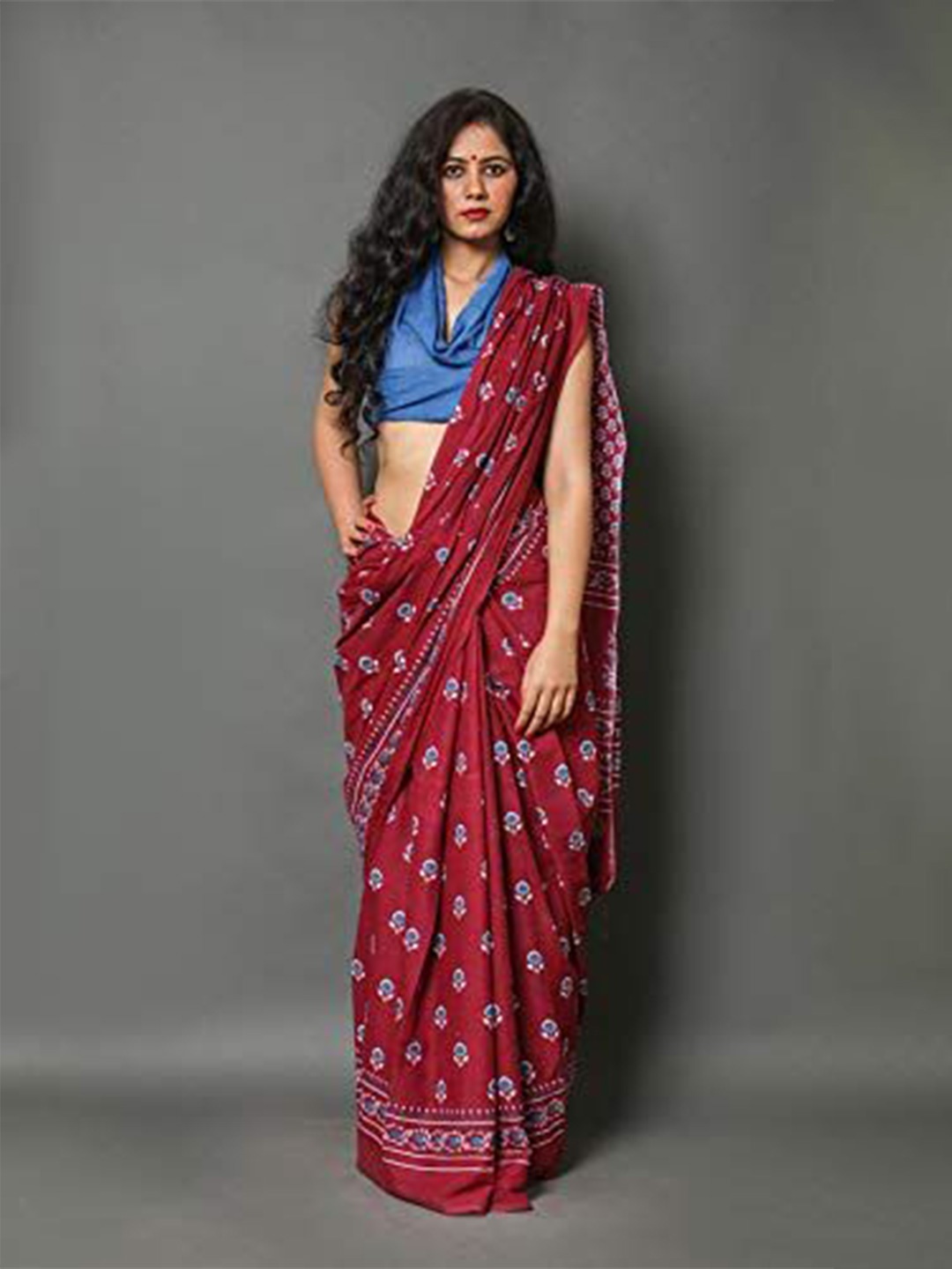 

Craft Musium Floral Pure Cotton Bagru Saree, Maroon