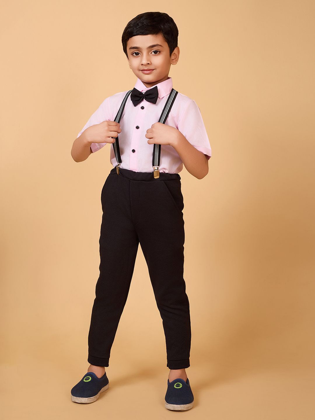 

BAESD Boys Short Sleeves Pure Cotton Shirt With Trouser & Suspenders, Pink