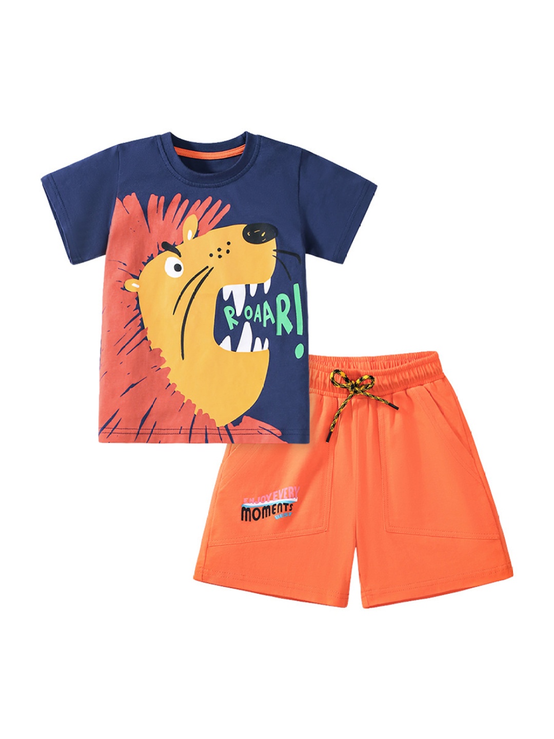 

StyleCast x Revolte Boys Printed Pure Cotton T-Shirt With Shorts, Navy blue