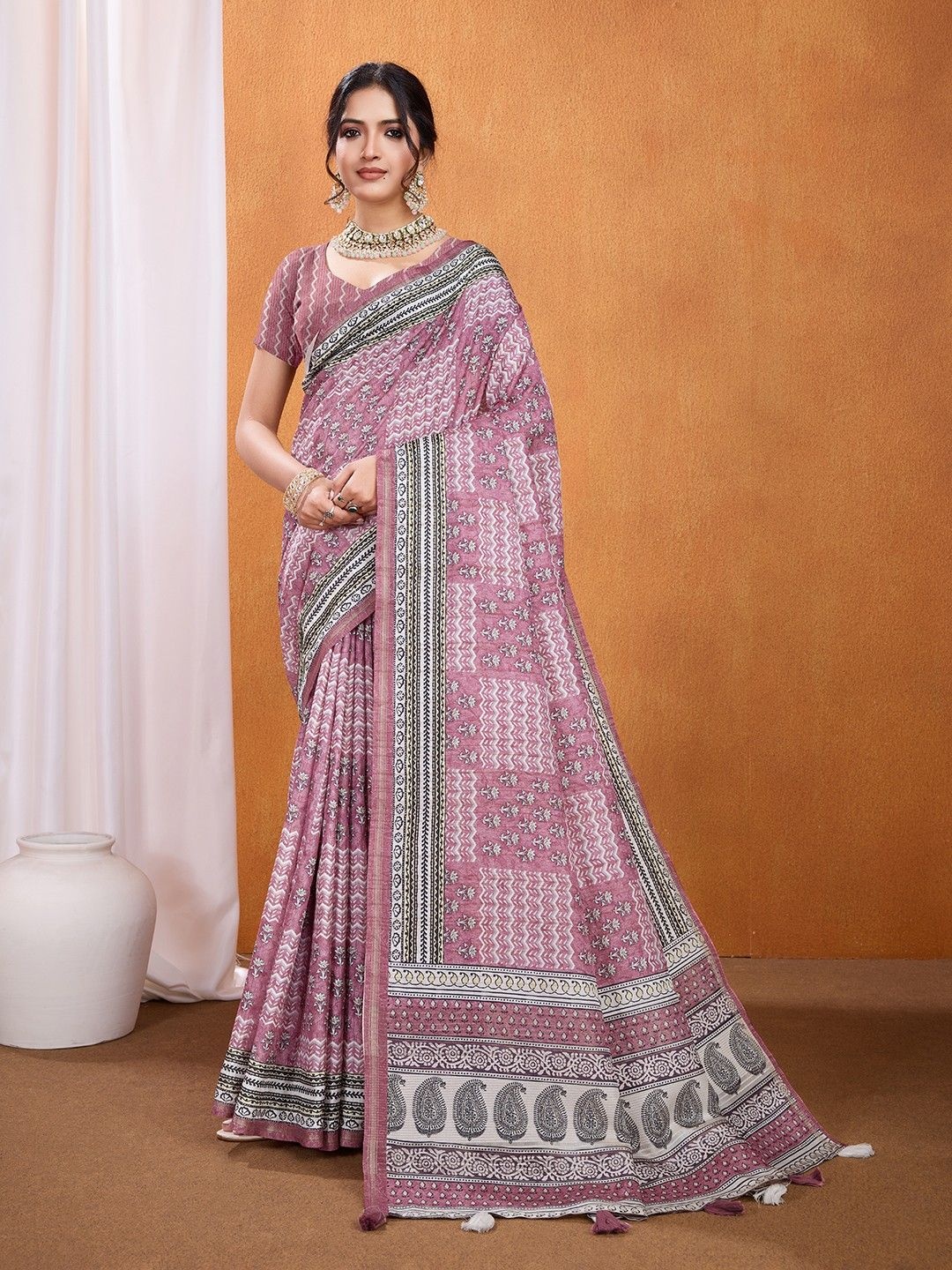 

all about you Floral Pashmina Saree, Pink