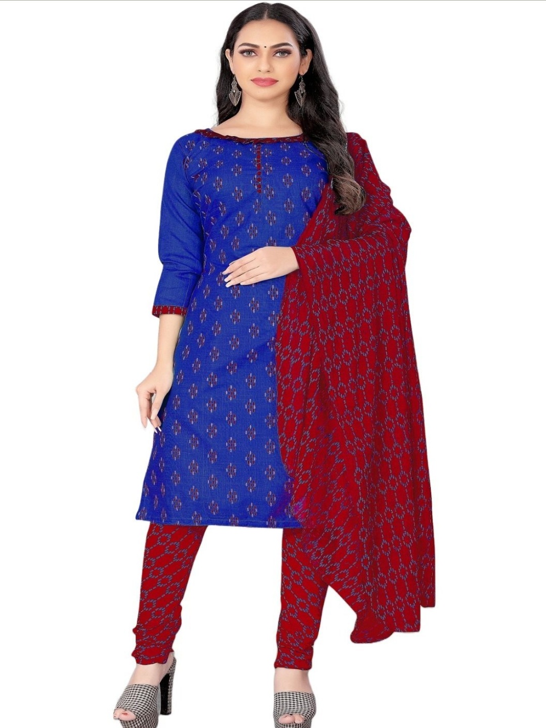 

Aika Ethnic Motifs Printed Pure Cotton Unstitched Dress Material, Blue