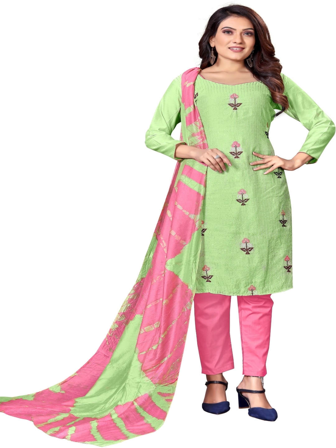 

Aika Floral Embroidered Pure Silk Unstitched Dress Material, Green