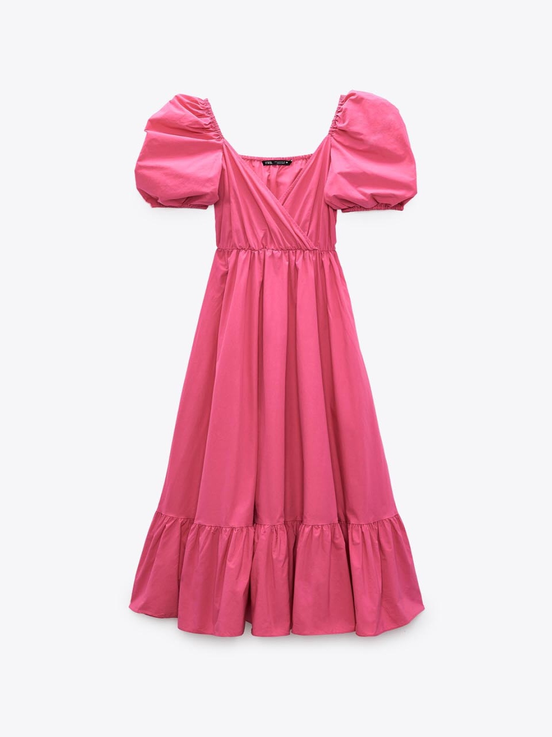 

ZARA Puff Sleeve Fit & Flare Dress, Fuchsia