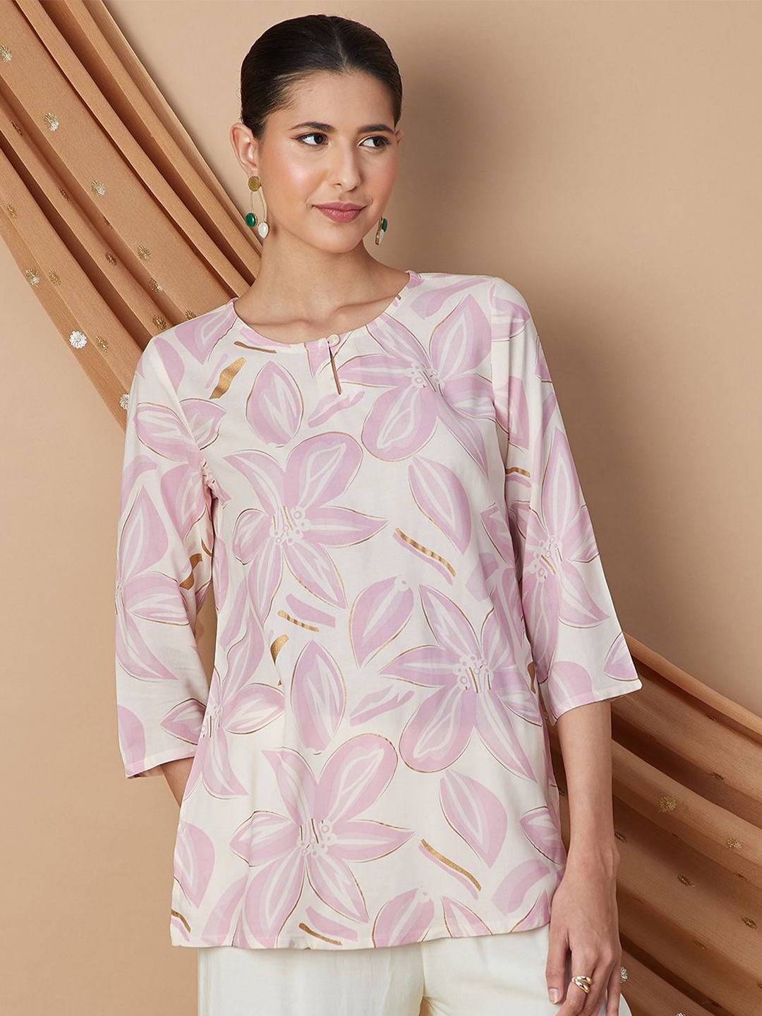 

Melange by Lifestyle Women Printed Round Neck Tunic, Pink