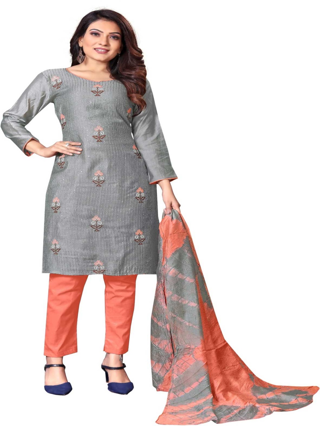 

Aika Ethnic Motifs Sequence Pure Silk Unstitched Dress Material, Grey