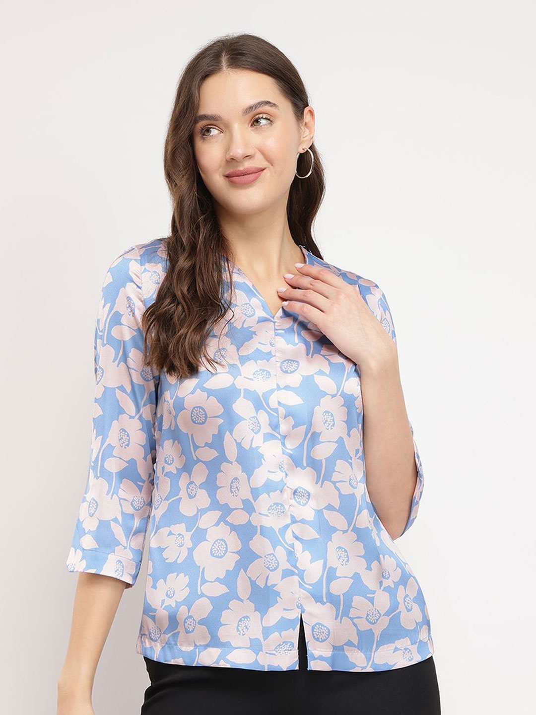 

FableStreet Floral Print Satin Top, Blue