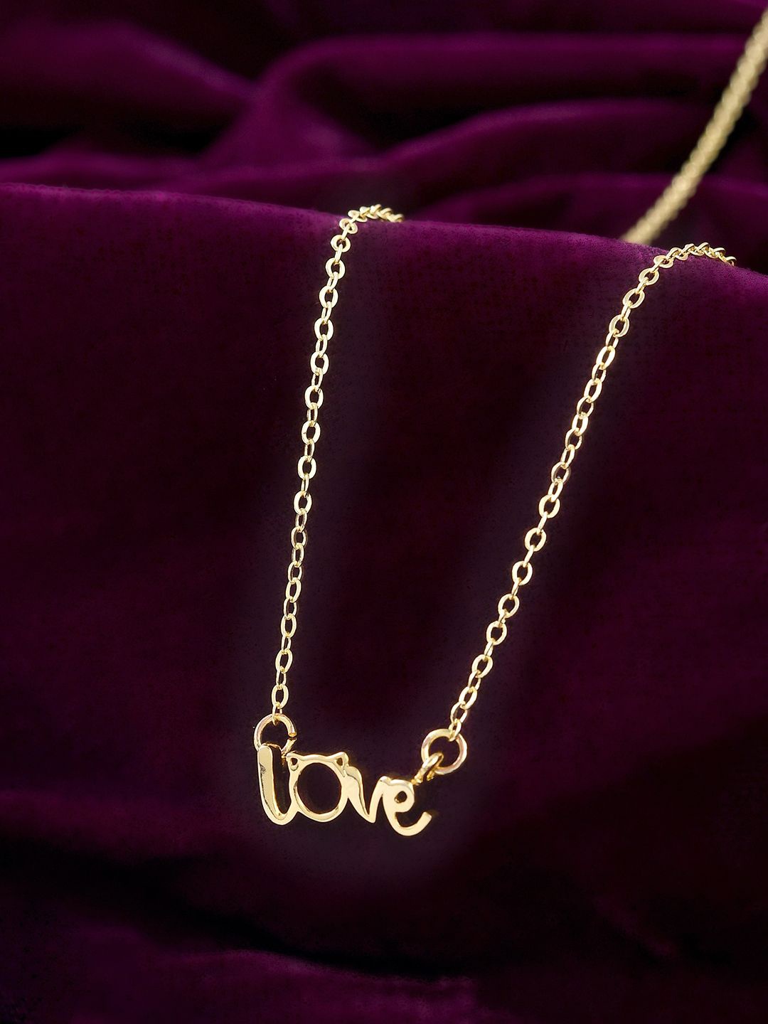 

Voylla Gold-Plated Contemporary Valentine's Day Purrfect Love Pendant With Chain