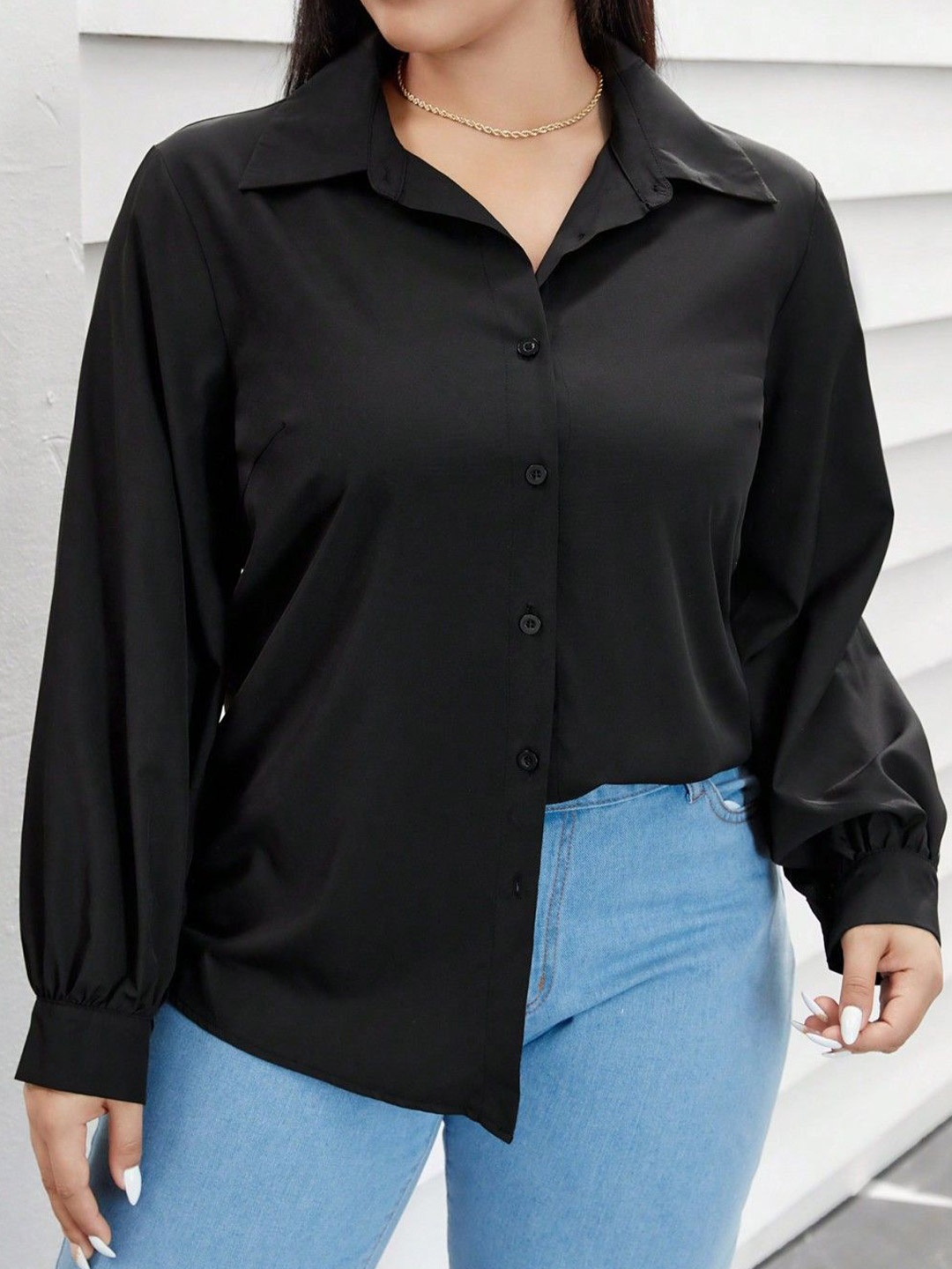 

WHY SO FAB Women Comfort Oversized Fit Spread Collar Solid Cotton Casual Shirt, Black