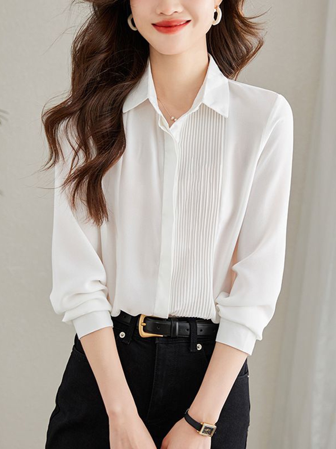 

StyleCast Women Spread Collar Solid Cotton Casual Shirt, White