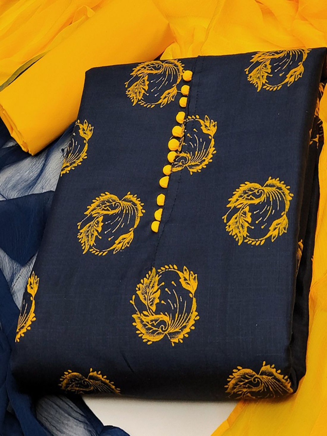

Aika Floral Printed Pure Cotton Unstitched Dress Material, Navy blue