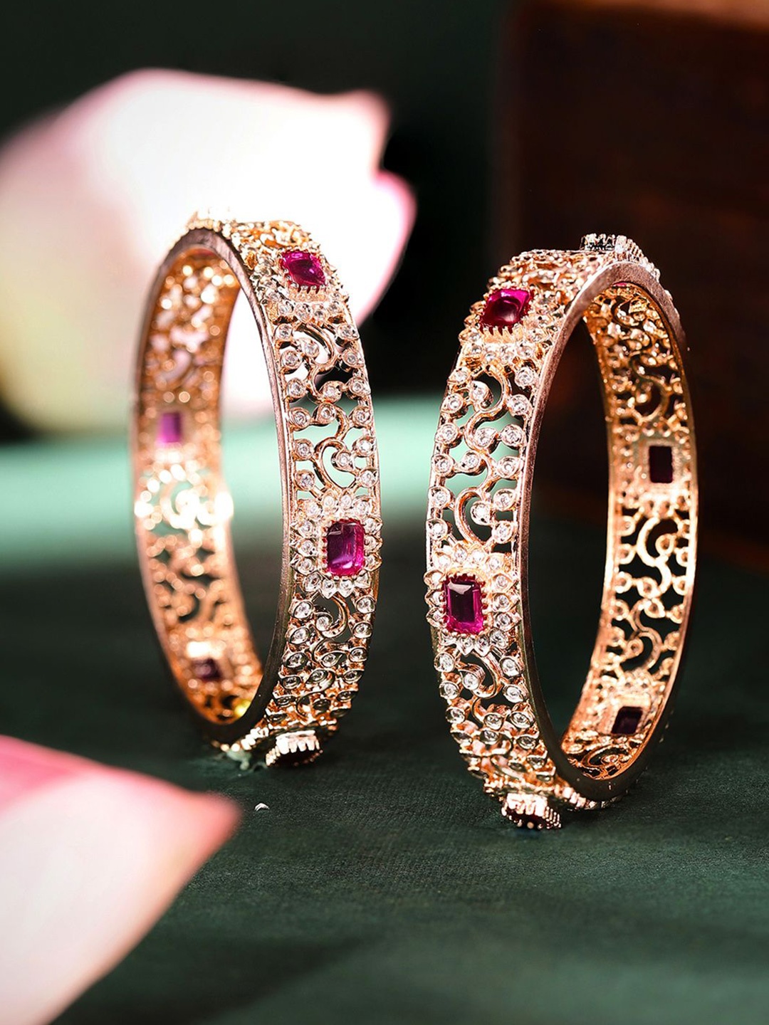 

Priyaasi Set Of 2 Gold Plated American Diamond & Crystal-Studded Bangles