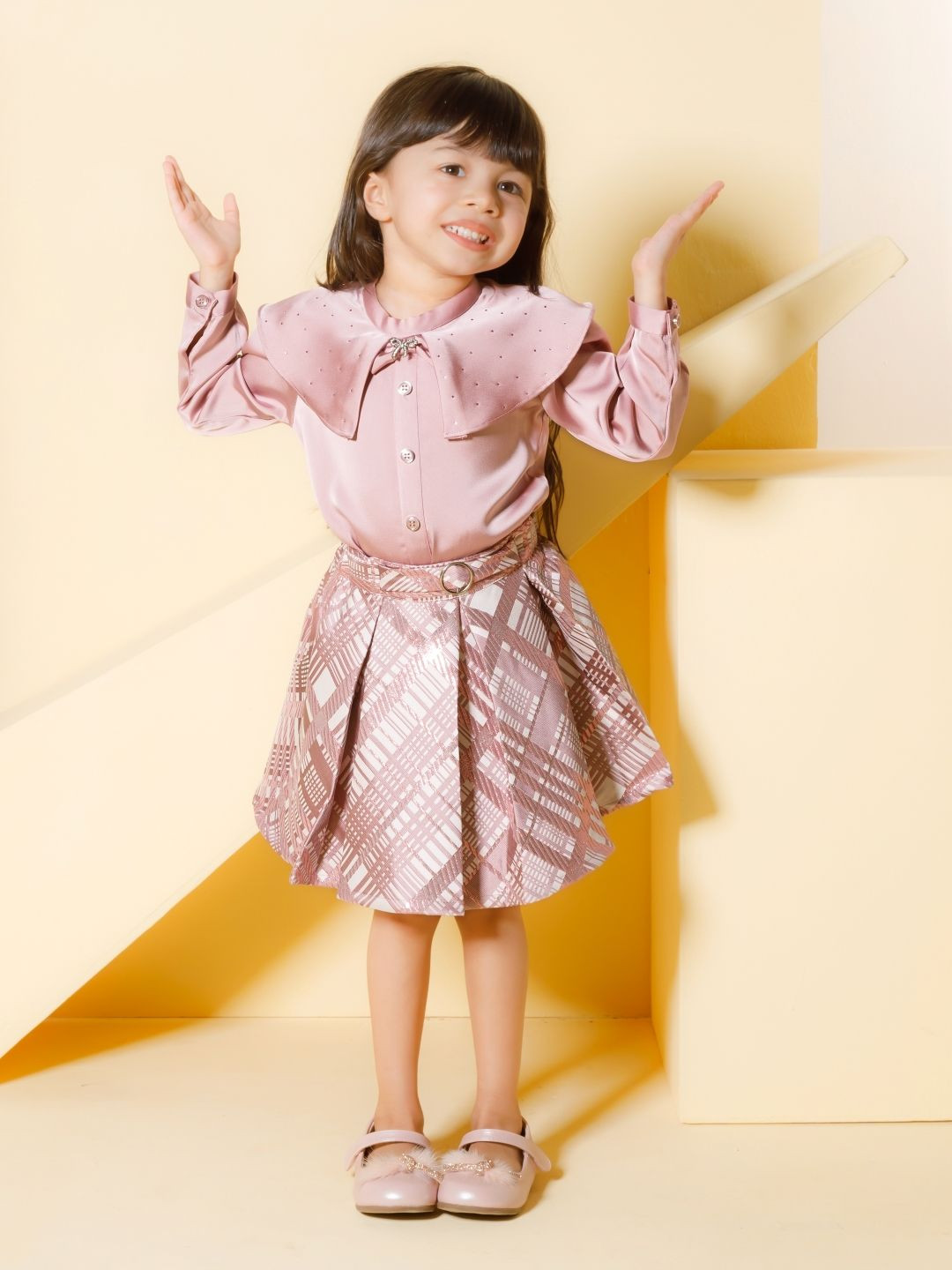 

Peppermint Fancy Flash Girls Long Sleeves Top With Skirt, Pink