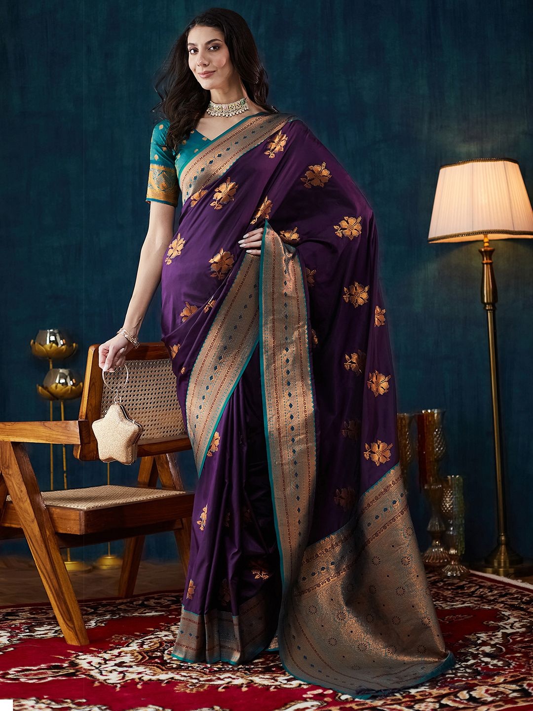 

Satrani Woven Design Pure Silk Banarasi Saree, Purple