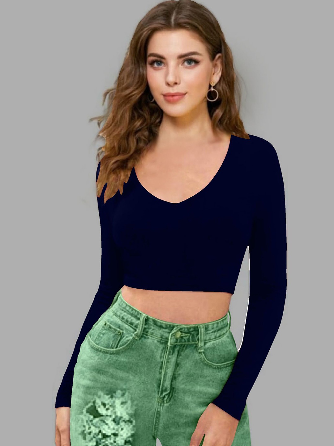 

Dream Beauty Fashion Women V-Neck Fitted Crop Top, Navy blue