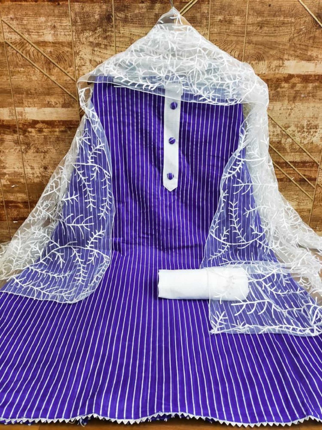 

Aika Striped Printed Pure Cotton Unstitched Dress Material, Purple