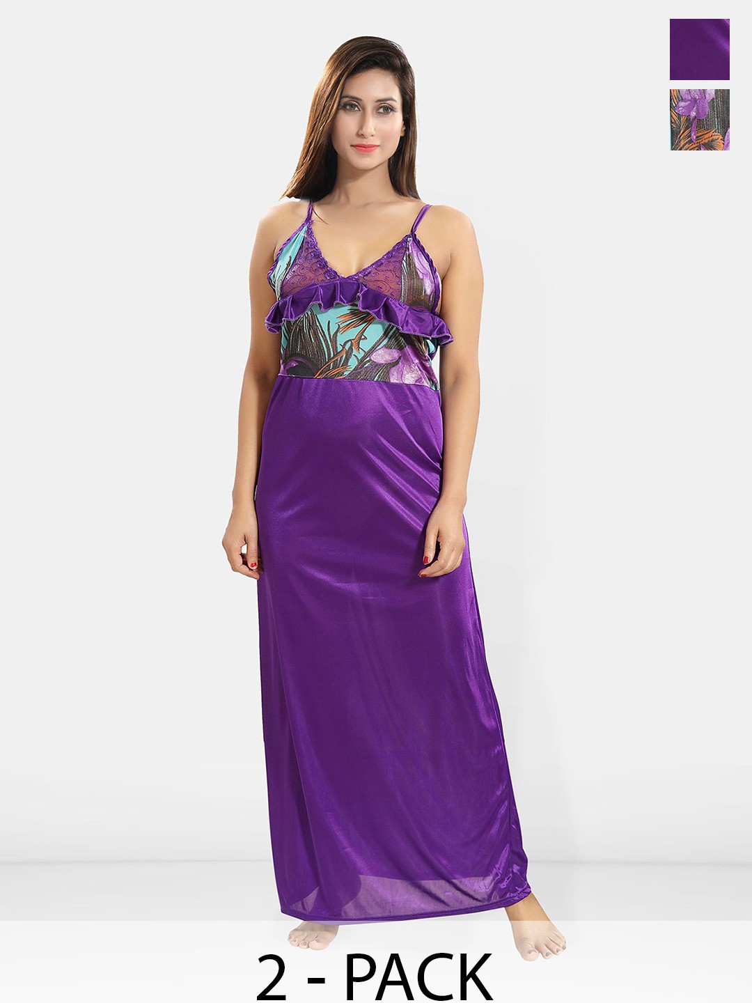 

Be You Women Pack Of 2 Printed Maxi Nightdress, Purple