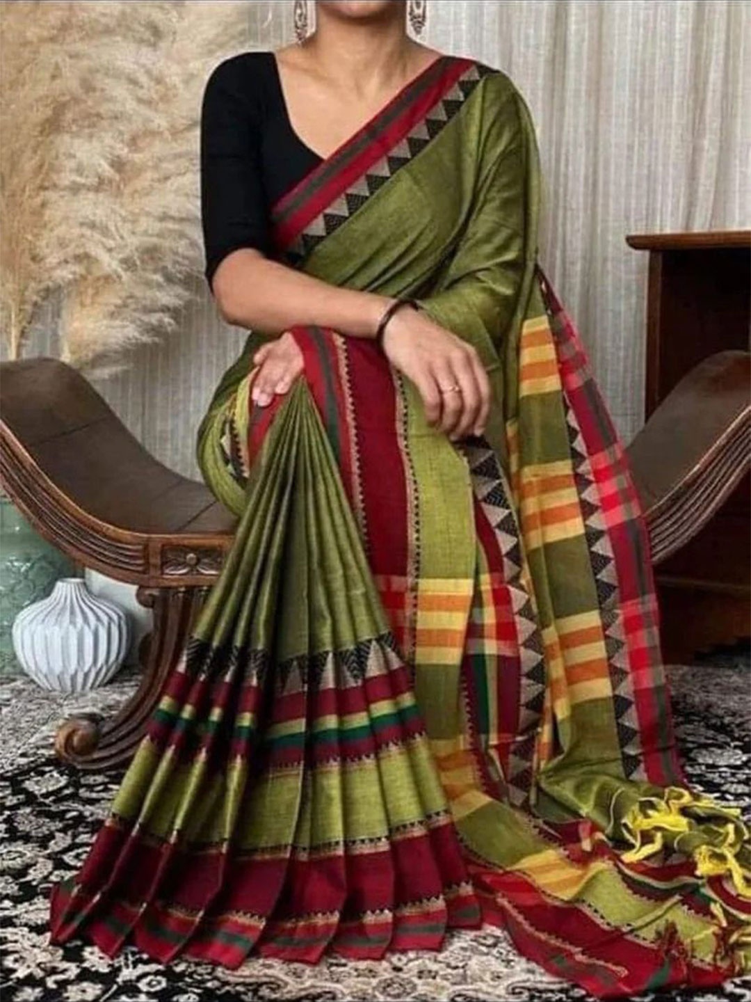 

DEVIKA TEXTILES Pure Cotton Narayan Peth Saree, Green