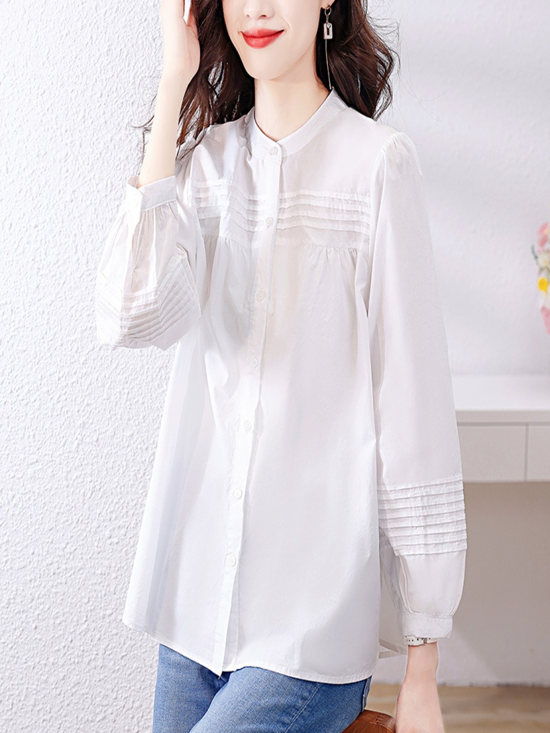 

StyleCast Women Solid Band Collar Cotton Casual Shirt, White