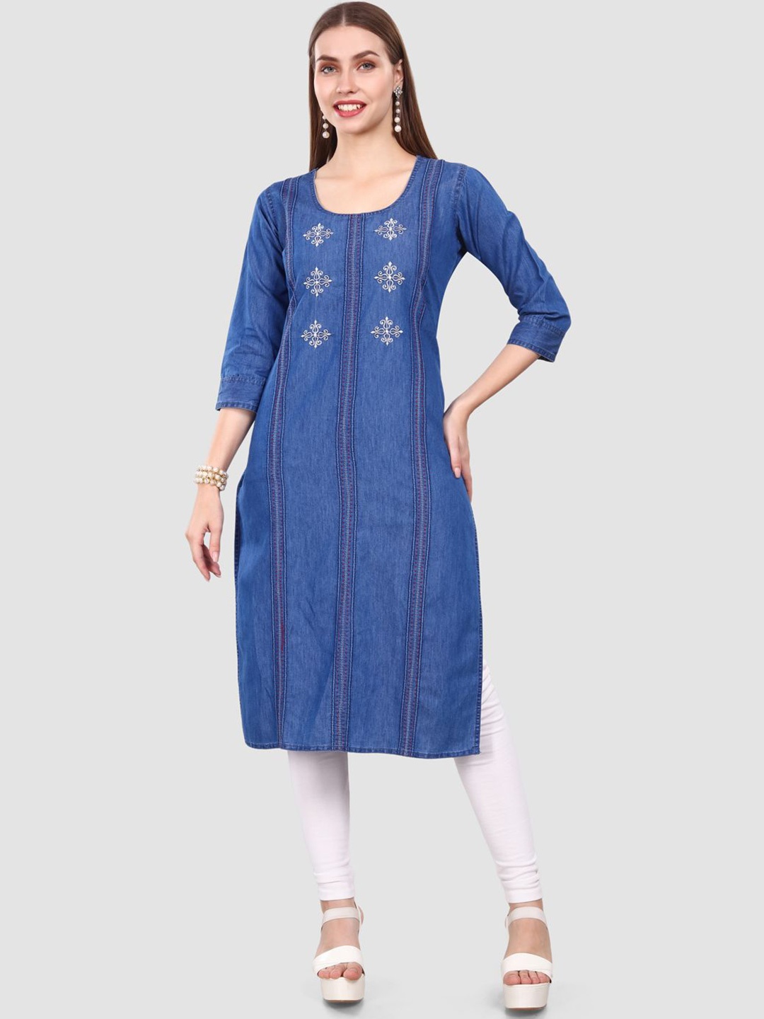 

SK Creation Women Floral Embroidered Ethnic Straight Kurta, Blue