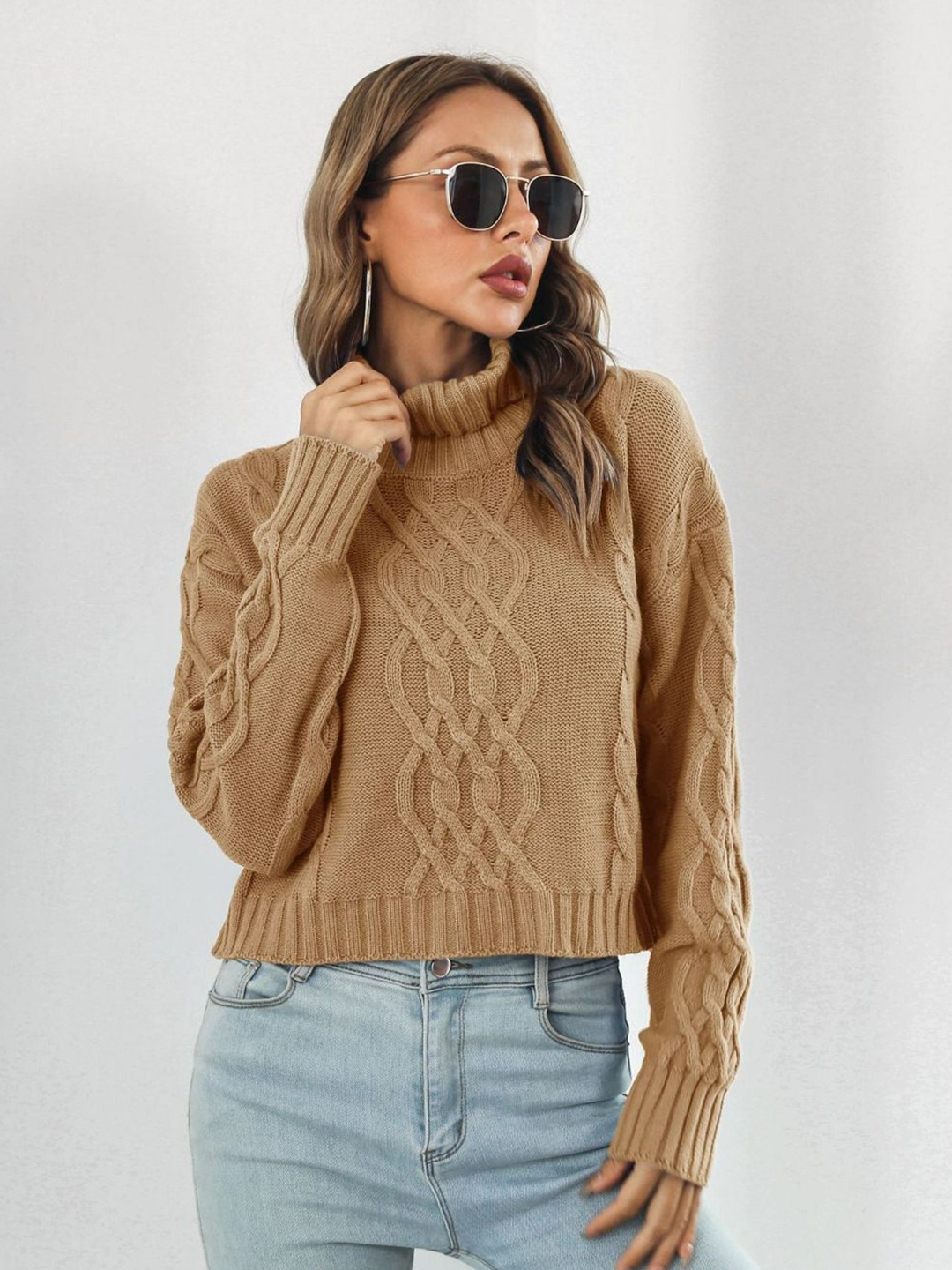 

Oh Rare Women Cable Knit Pullover Sweaters, Brown