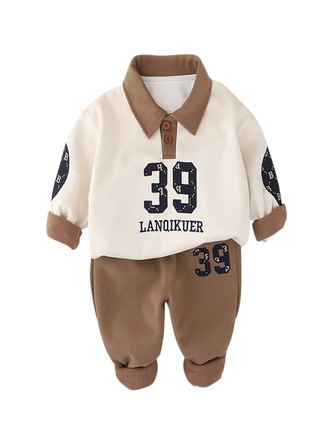 

StyleCast x Revolte Boys Printed Polo Collar Sweatshirt With Jogger, Khaki