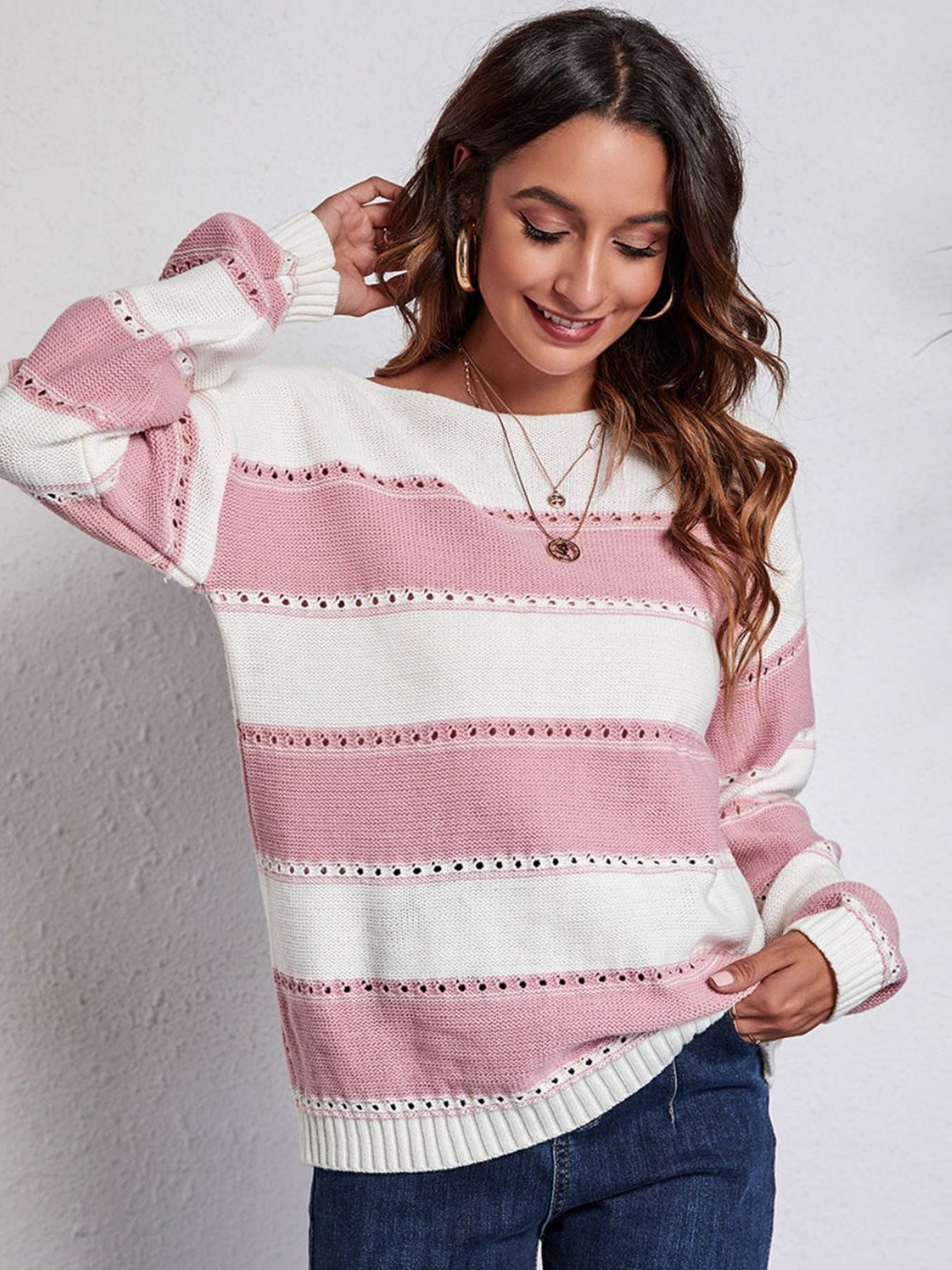

Oh Rare Women Striped Pullover, Pink