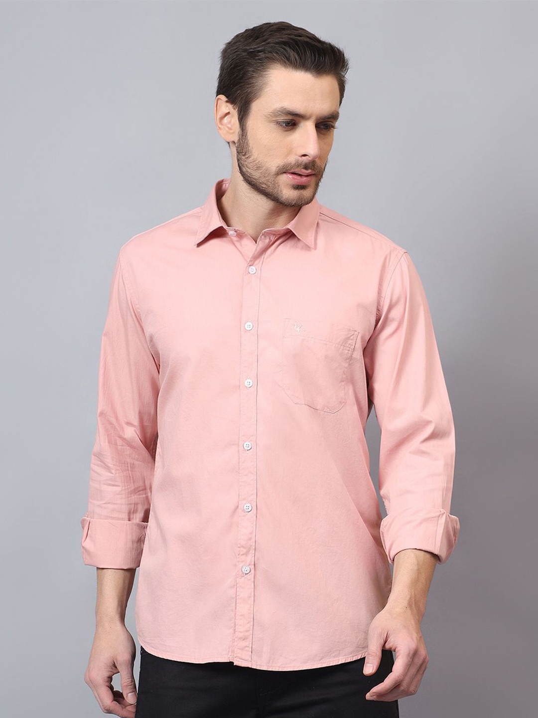 

Cantabil Men Spread Collar Solid Cotton Casual Shirt, Pink