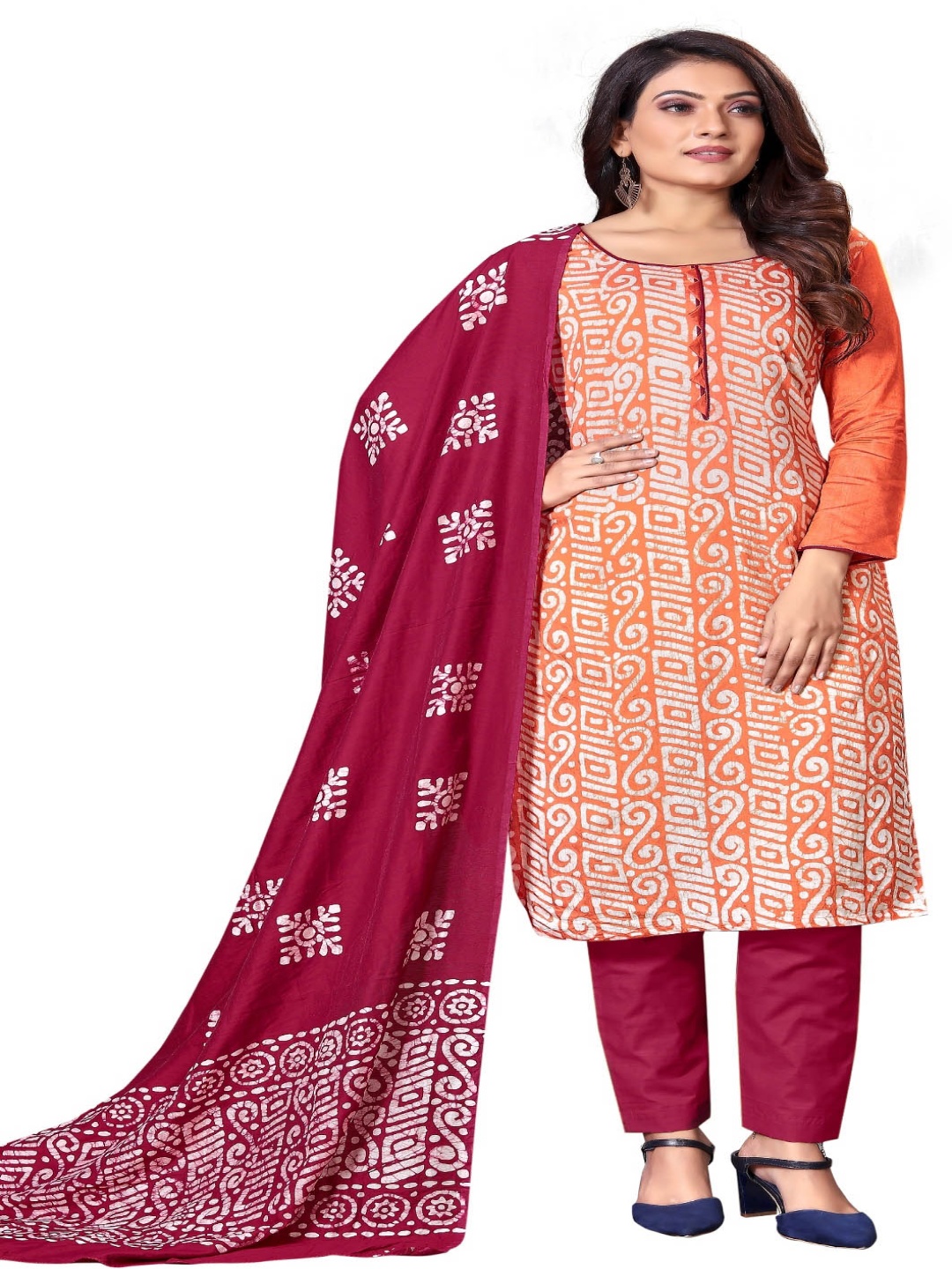 

Aika Geometric Printed Unstitched Dress Material, Orange
