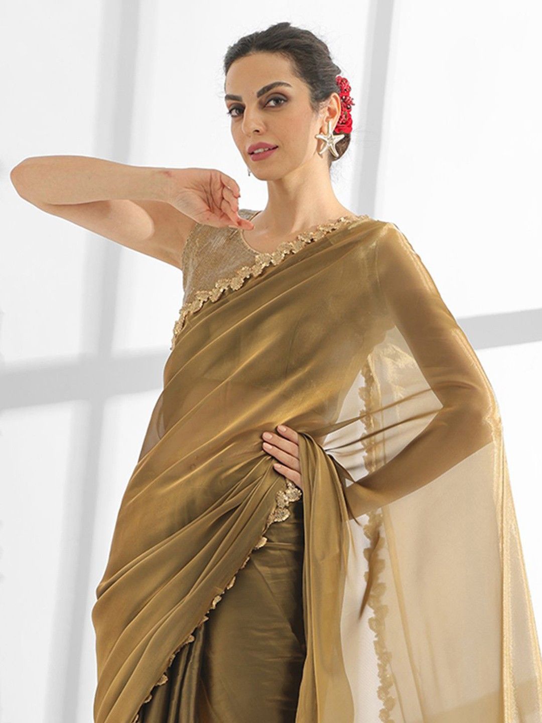 

Mitera Embroidered Designer Saree, Gold