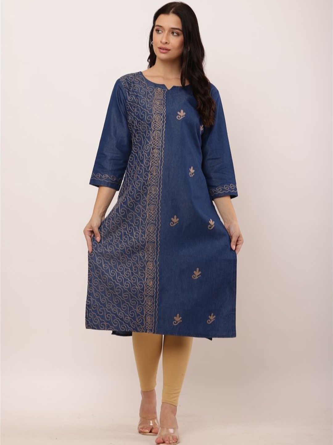 

Sellingsea Women Ethnic Motifs Embroidered Chikankari Denim Chikankari Kurti, Blue