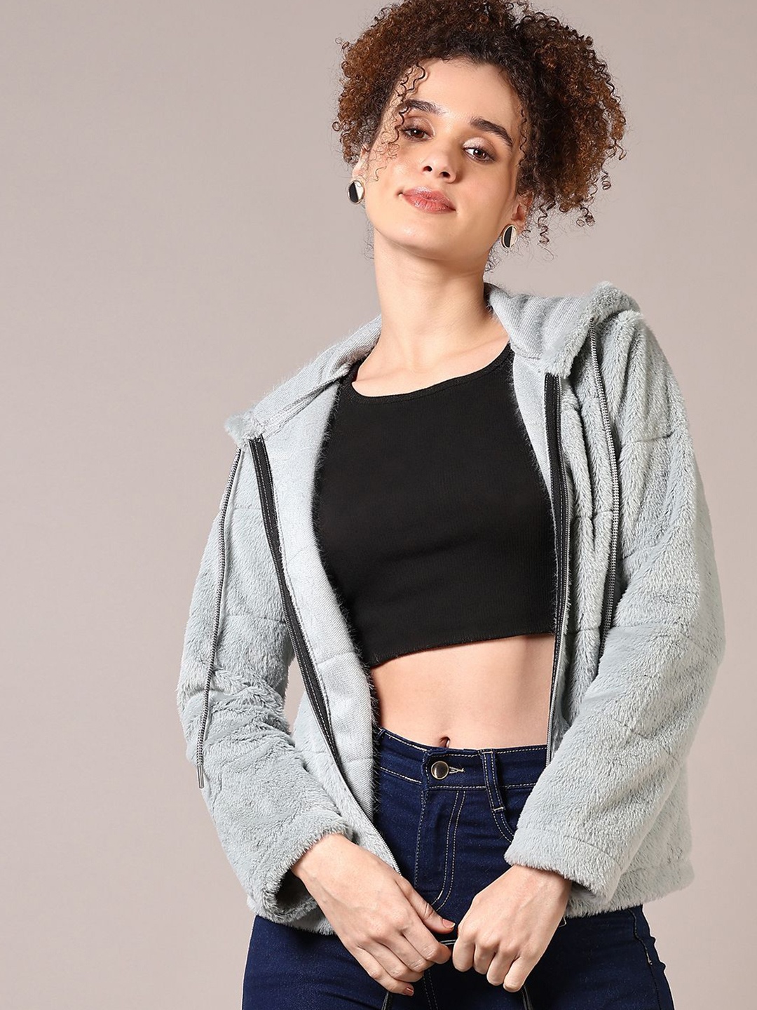 

V-Mart Women Cotton Hooded Sweatshirt, Grey