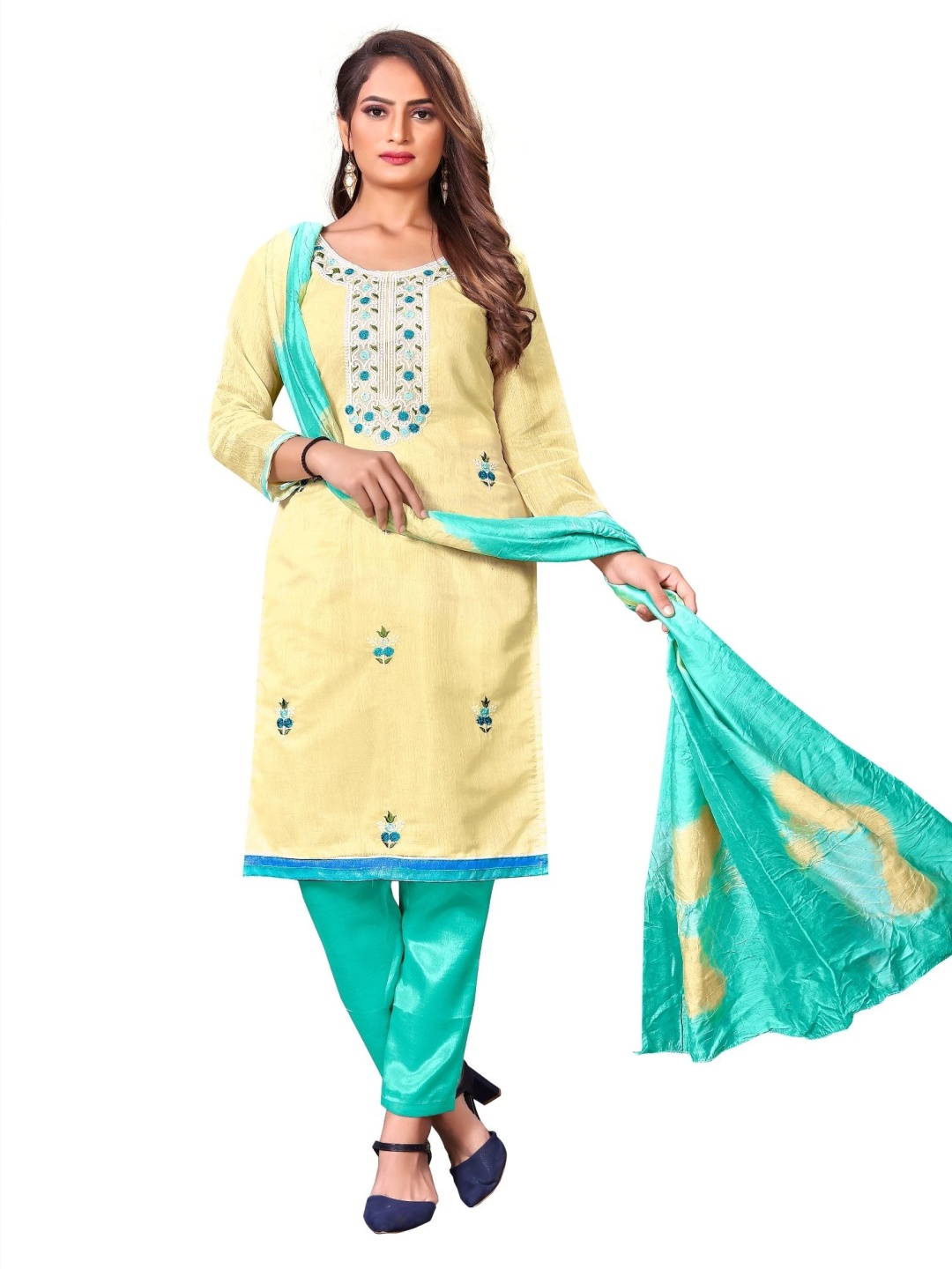 

Aika Floral Embroidered Pure Silk Unstitched Dress Material, Yellow