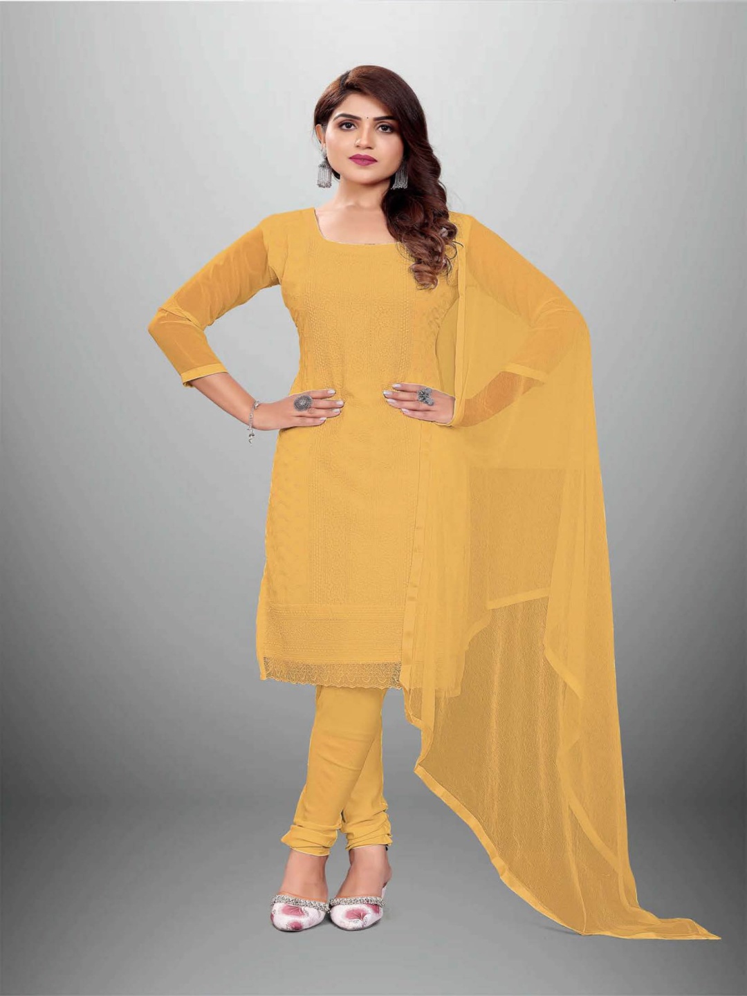 

Aika Ethnic Motifs Embroidered Unstitched Dress Material, Yellow