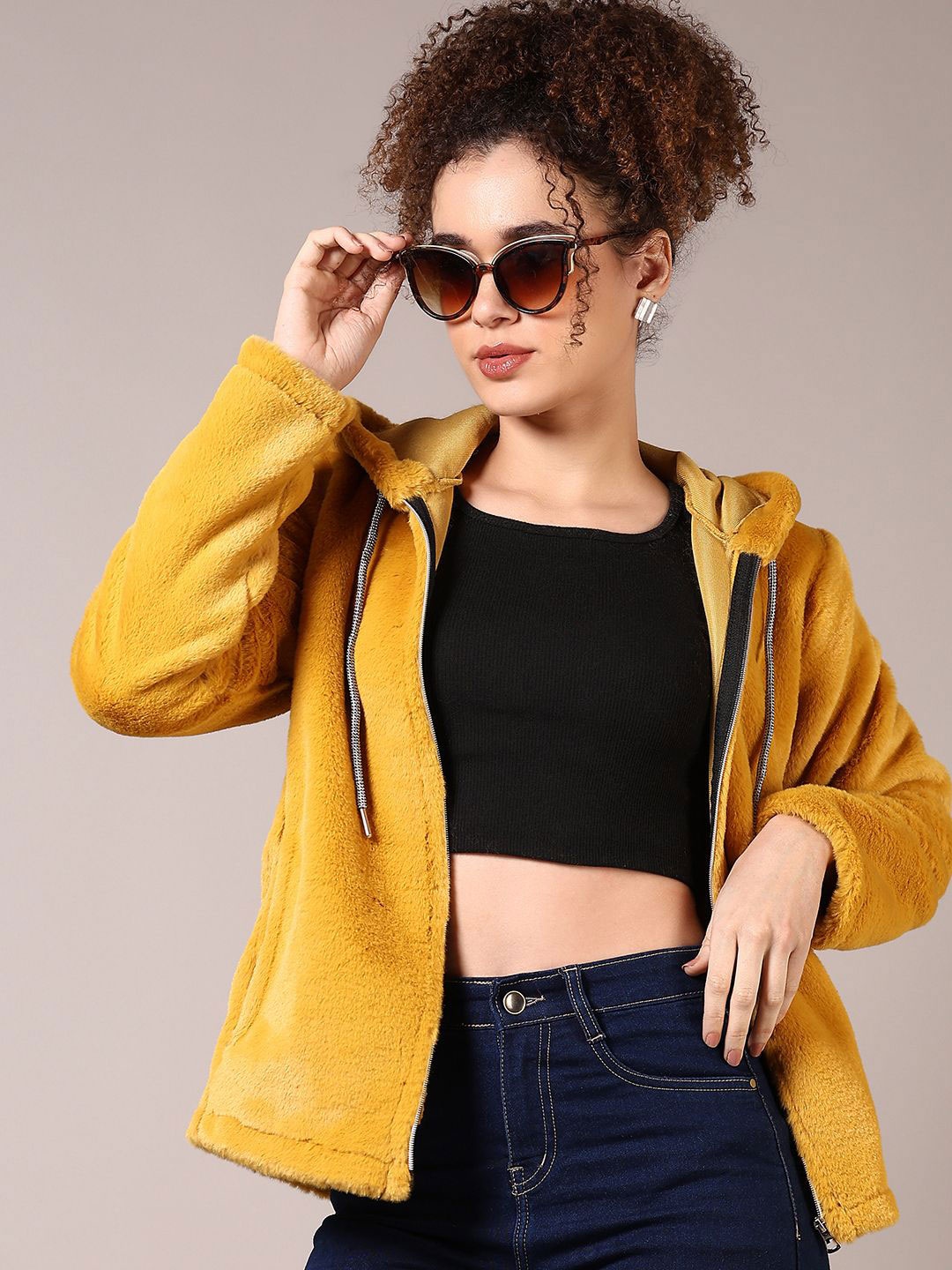 

V-Mart Women Hooded Cotton Sweatshirt, Mustard